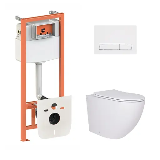 Подвесной унитаз Qtap Robin + инсталляция Qtap Nest 4 в 1 (линейная клавиша White), Белый - фото 1