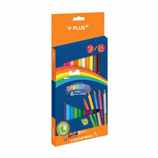Кольорові олівці двосторонні RAINBOW jumbo 12/24 кольори Y PLUS - фото 1