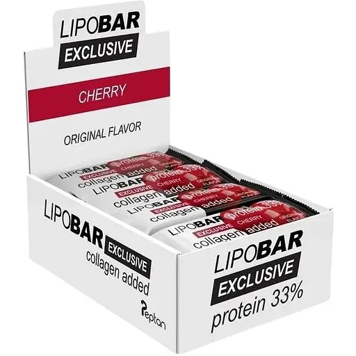 Блок батончиків LipoBar Exclusive Protein Bar, 20*50 грам збагачений біоактивним колагеном Peptan - Вишня