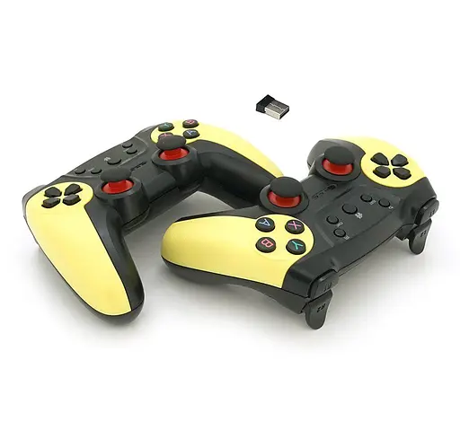 Геймпад джойстик DoubleShock CM029 Black-Yellow Two 2.4G Wireless for PC/X360/PS3/Android/TVBox - фото 1