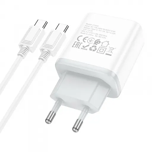 МЗП Hoco C104A PD20W (1USB-C) + кабель Type-C to Type-C White - фото 3