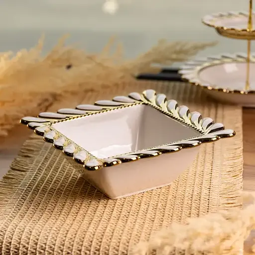 Фарфоровая чашка Yiwu Tiffany квадратная с золотой окантовкой сервировочная для подачи первых блюд салатов ML2008 - фото 2