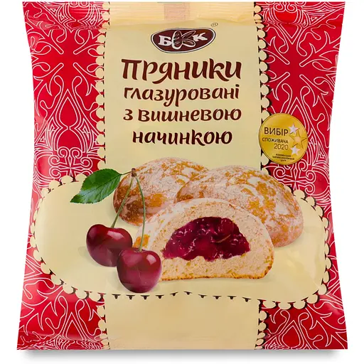 Пряники БКК з вишневою начинкою глазуровані 5.4 кг (18 х 0.3 кг)