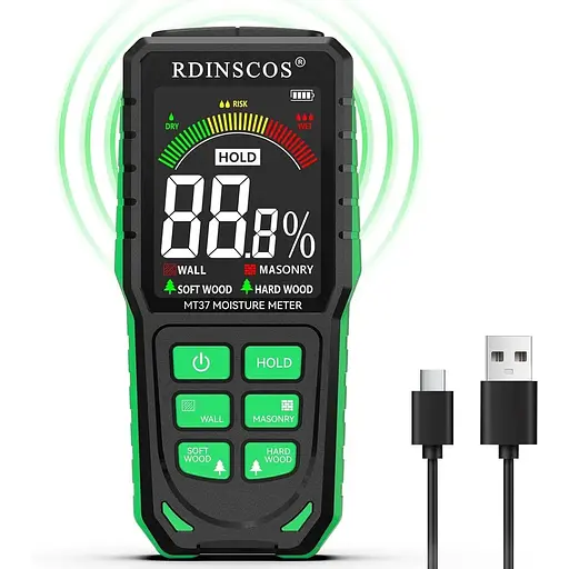 RDINSCOS Безконтактний вимірник вологості для стін Неінвазивний вимірник вологості Великий дисплей з підсвічуванням