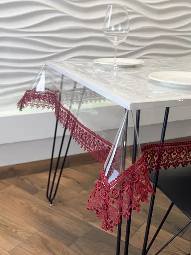 Силіконова скатертина з бордовим мереживом 7 см 330х140 см - фото 5