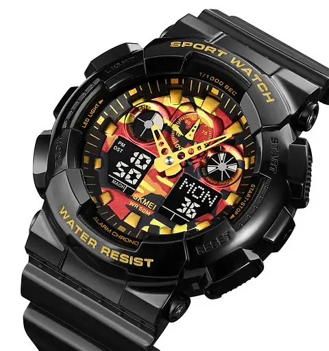 Годинник чоловічий наручний Skmei 1832 (Чорний з золотом та червоним) - фото 4