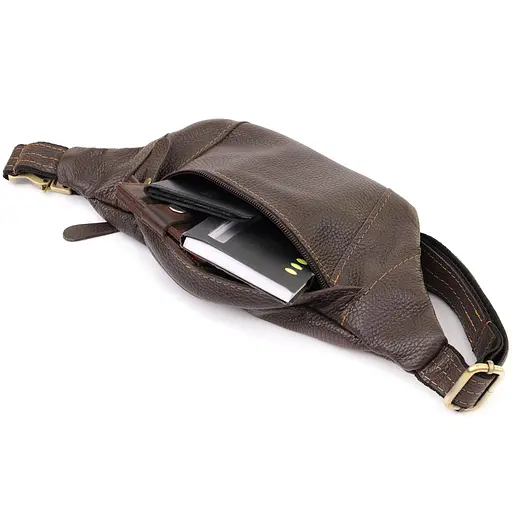 Модна сумка-бананка для чоловіків із натуральної зернистої шкіри SHVIGEL 34х12х4 см sum0027405 - фото 7