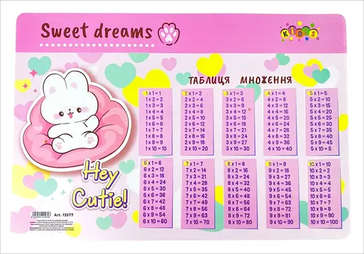 Підкладка настільна Kidis Hey Cutie, таблиця множення, 2 шт. в упаковці