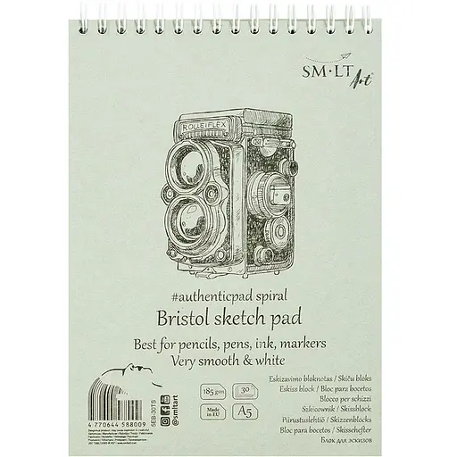 Альбом для эскизов SM-LT Art Authentic (Bristol) А5 на спирали 185г/м2 30л белая и гладкая бумага - фото 2