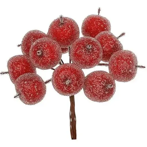Ветка для декора 12 см Декоративная ветка с имитацией ледяного покрытия 12 мини-яблок Красный - фото 1