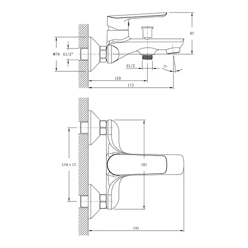 Змішувач для ванни хром 35 мм Imprese Odra f0328701BL Хром - фото 2