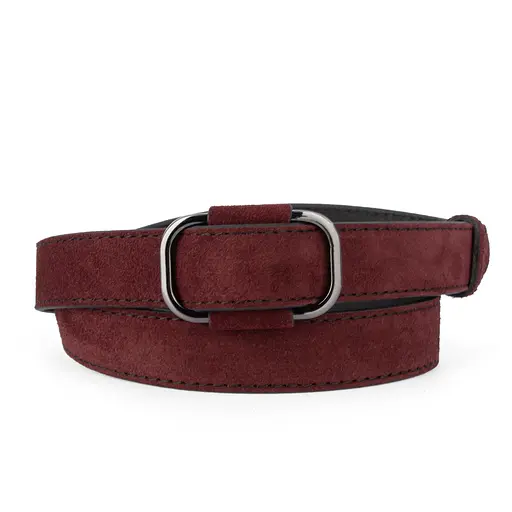 Ремінь жіночий замшевий JK-2548 бордовий з темною пряжкою (100 см) - фото 1