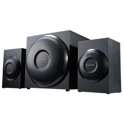 Колонки 2.1 Microlab M-110 черный, сателлиты 2 x 2.5 Вт, сабвуфер 5 Вт, разъем для наушников, питание от сети 220V, управление - фото 1