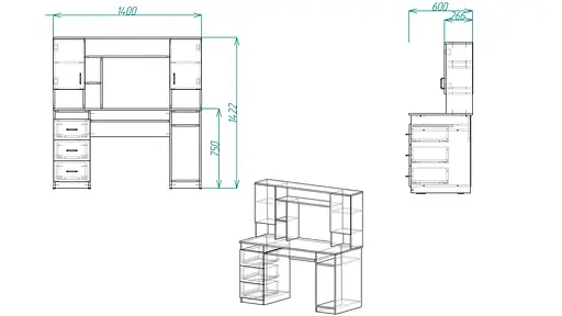 Комп'ютерний стіл Анжело Ferrum-decor 1400x1422x600 ДСП Бетон 16 мм (FRD-104709) - фото 4