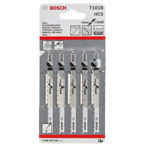 Полотно пиляльне для електролобзика Bosch Professional по дереву T101B, HCS лобзикова, 5 шт.