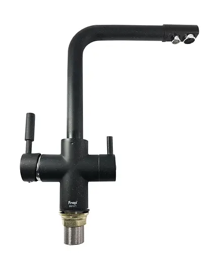 Смеситель для кухни однорычажный Г-образный гусак под фильтр латунный корпус Ø35 черный Frap 1/10 F4352-7 Черный матовый - фото 1