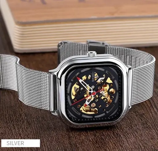Чоловічий механічний годинник Skmei 9184 скелетон (Сріблястий) - фото 3