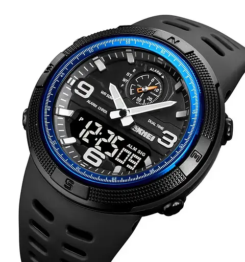 Чоловічий спортивний годинник Skmei 1655 (Чорний з синім) - фото 3