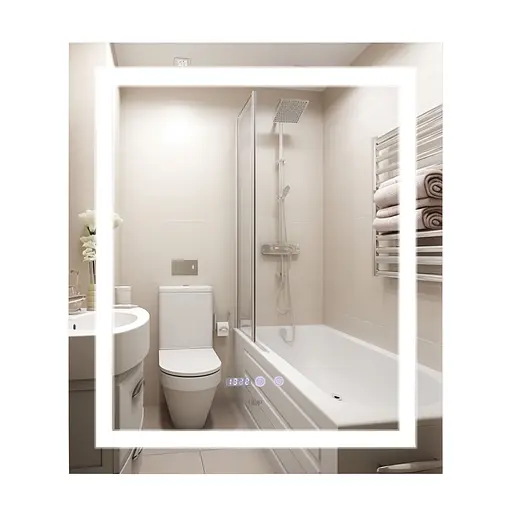 Дзеркало Qtap Mideya 700x800 з LED-підсвічуванням Touch, з антизапотіванням, з годинником, диммером яскравості QT2078DCF7080W - фото 1