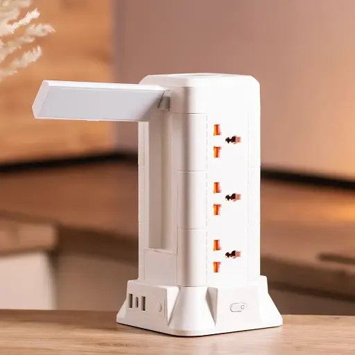Сетевой фильтр-удлинитель Yiwu HP-5-7MF TOWER B23 4,8 м 9 розеток 3USB + 1PD и LED-лампа белый  - фото 3