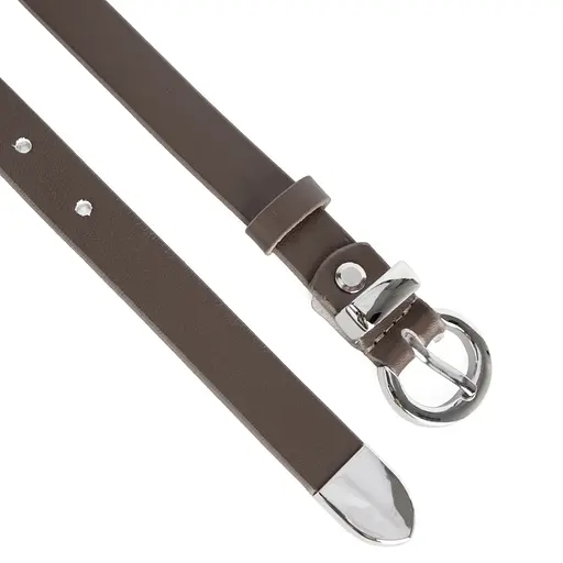 Ремень женский кожаный узкий JK-2032 (115 см) коричневый с серебряной пряжкой - фото 3