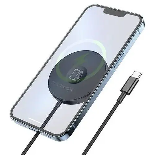 Бездротовий ЗП Magsafe HOCO CW41 Delight 3-in-1 magnetic wireless fast charger 15W чорний - фото 1