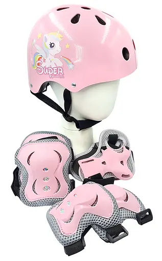 Комплект дитячий шолом та захист Yongkang GB24429-2009 S (5-9 р) рожевий єдиноріг (G0001136) - фото 1