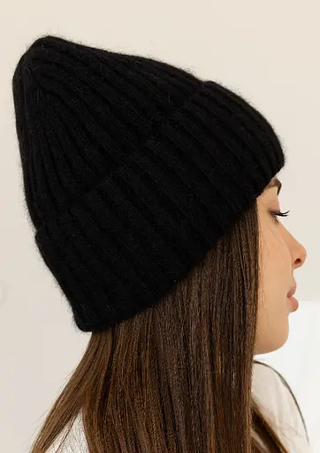 Теплая женская шапка Ангора Лили с флисовой подкладкой Черный - фото 2