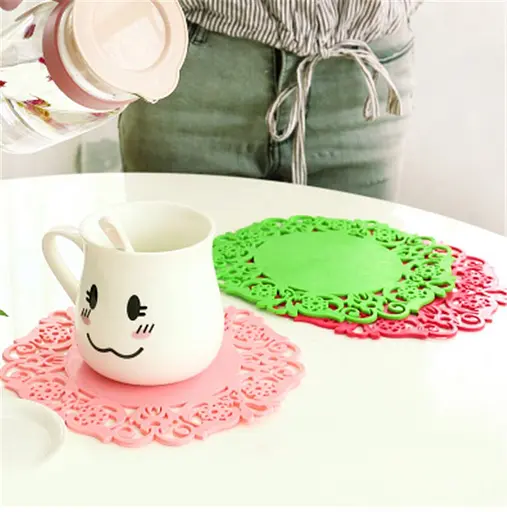 Підставка мереживна силіконова під гаряче килимок для чашки банки 15 см (комплект з 2 шт.), Kitchen Master Блакитний 85118 - фото 8