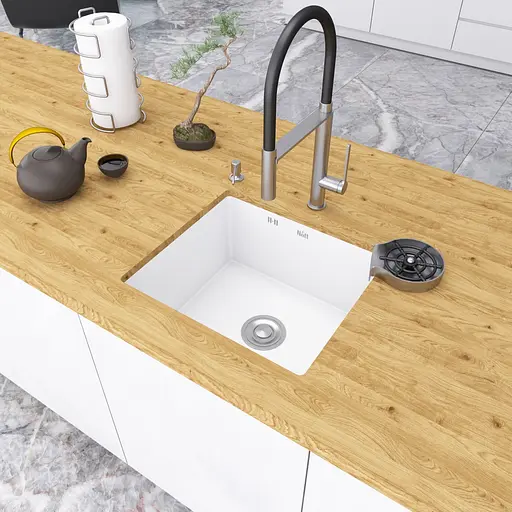 Кухонна мийка під стільницю біла 1 мм із нержавіючої сталі Nett NW-5045, Білий - фото 7