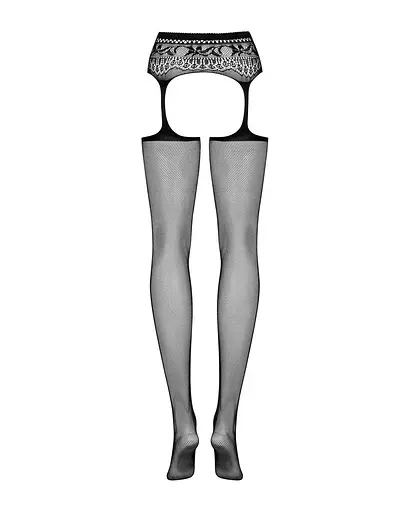 Сетчатые чулки-стокинги с кружевным поясом Obsessive Garter stockings S307 черные имитация S/M/L - фото 6