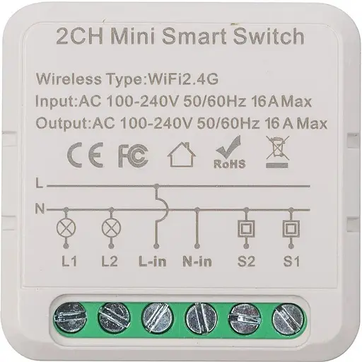 Умный выключатель Tuya Wifi B202, 16A (2 gang 2 Way)