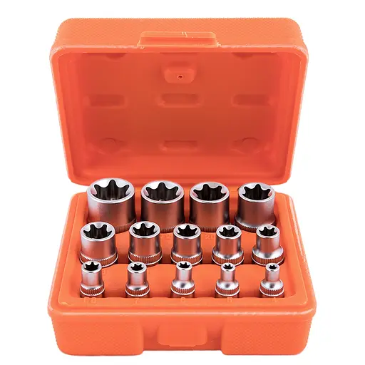 Набір торцевих головок Alloid NGE-424K з приєднувальним квадратом 1/4" 3/8" 1/2" та профілем E4-E24, 14 предметів (NGE-424K) - фото 1