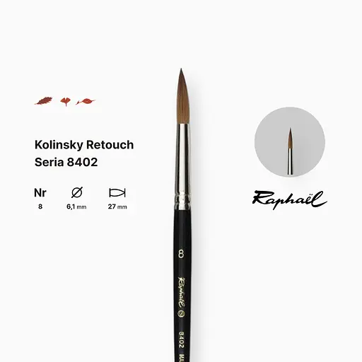 Кисть колонок круглая Raphael Kolinsky Retouch, №8, для ретуши, короткая ручка - фото 2