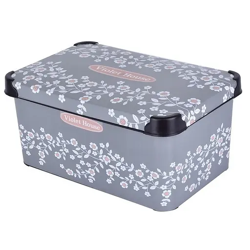 Уцінка. Кошик із кришкою Violet House Decor Antrasit Flower, поліпропілен, 10 л (0647 DECOR ANTRASIT FLOWER с/кр.) - фото 2