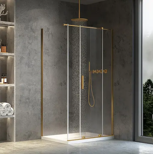 Душевая кабина Rea Montana 120x100 brashed gold KPL-K2510, Универсальная, прозрачная, золотая - фото 2