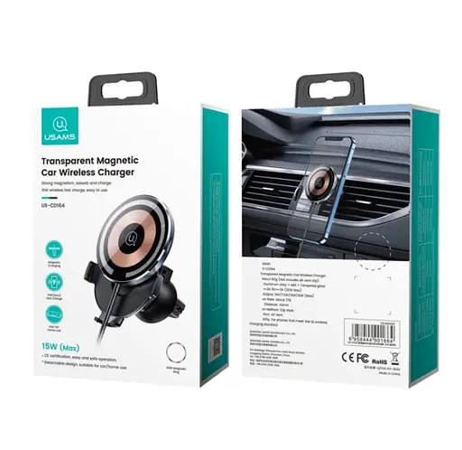 Холдер Usams CD164 Transparent Magnetic Car Wireless Charger Transparent - фото 3