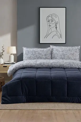 Постільна білизна Moss Kupon Lacivert з покривалом 195х215 см Moss Home pbe0051877 - фото 1