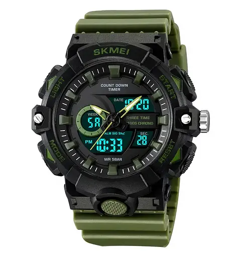 Годинник чоловічий наручний спортивний Skmei 2225 з комбінованим циферблатом (Зелений) - фото 2