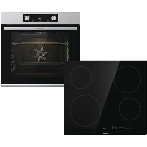 Комплект духовка + поверхность стеклокерамика Gorenje BO6737E02X-нерж + ECT41SC-черная 738881