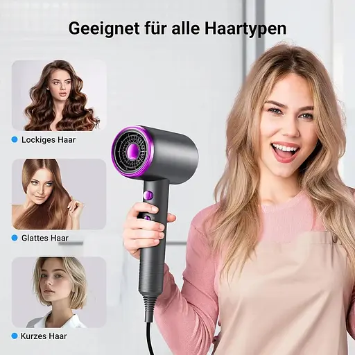 Професійний фен із негативними іонами, 60 000 об./хв, 3 рівні холодного/гарячого повітря, швидке нагрівання - фото 3