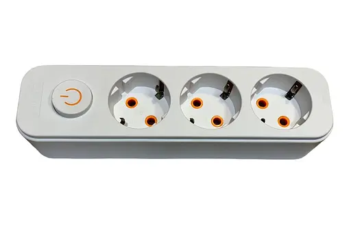 Колодка для удлинителя 3 гнезда с заземлением и кнопкой вкл (ABS-пластик) (конт.гр. медь) MODERN LUMANO - фото 1