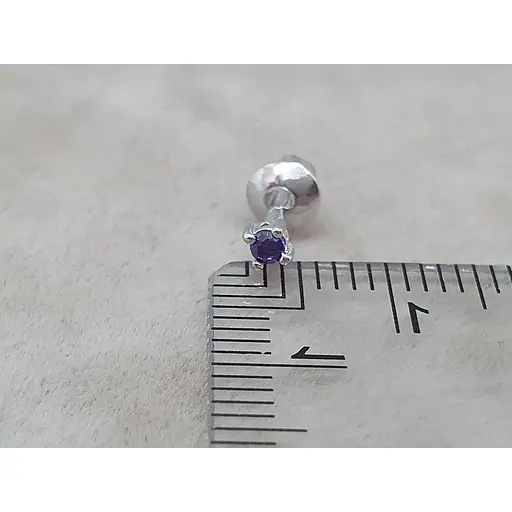 Серебряная моносерьга пуссета с фианитом. 3004.4С Фиолетовый - фото 5