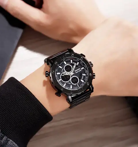 Чоловічий годинник Skmei 1636 з браслетом Чорний з чорним - фото 6