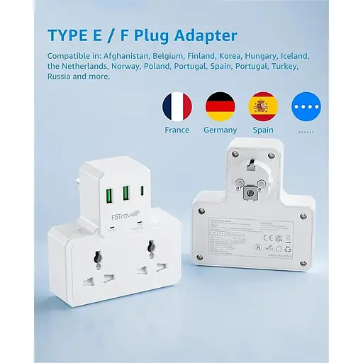 Адаптер для підключення з подвійним USB-адаптером для подорожей від Великобританії до ЄС Тип E/F - фото 6