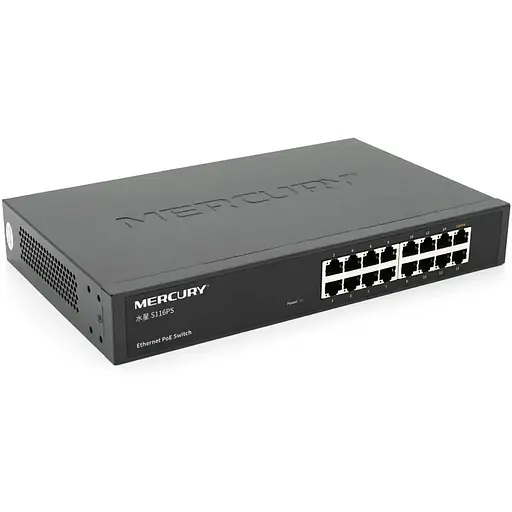 Коммутатор POE Mercury S116PS 15 портов POE 100Мбит + 1 порт Ethernet (UP-Link) 100 Мбит, БП встроенный, крепеж в стойку, BOX (294*180*44)