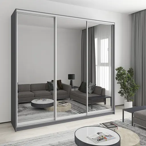 Шафа-купе тридверна MebelStar Комбо AL 3 Дзеркала 250x45x240 см Антрацит (MBS-2185)