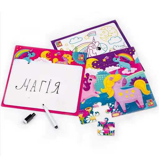 Развивающий набор 4 в 1 Единороги VT2002-05 пазл, раскраска, маркер - фото 2