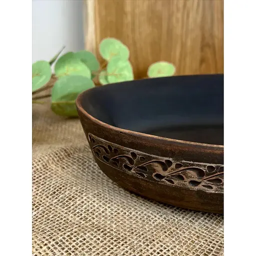 Блюдо під холодець керамічне (глиняне) різьблене Ангоб - фото 6