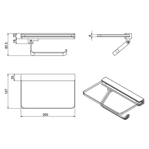 Тримач туалетного паперу Volle Teo з полицею матове скло/хром 15-88-446 Хром - фото 2
